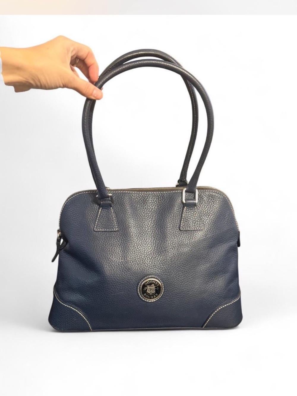 Dooney & Bourke Dark Navy Blue Pebbled Leather Domed Satchel